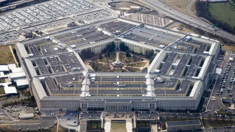 Exterior aerial view of the Pentagon building in Arlington, Virginia, United States 