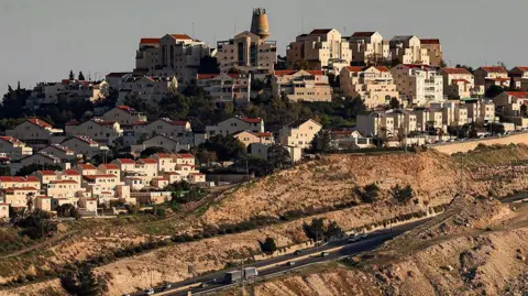 Wide view of a highway near the Israeli settlement of Maale Adumim in the area of the so-called E1 project in Jerusalem, in the occupied West Bank, taken in February 2026.