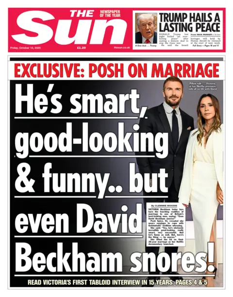 "He's smart, good-looking and funny.. but even David Beckham snores!" reads the headline on the front page of The Sun.