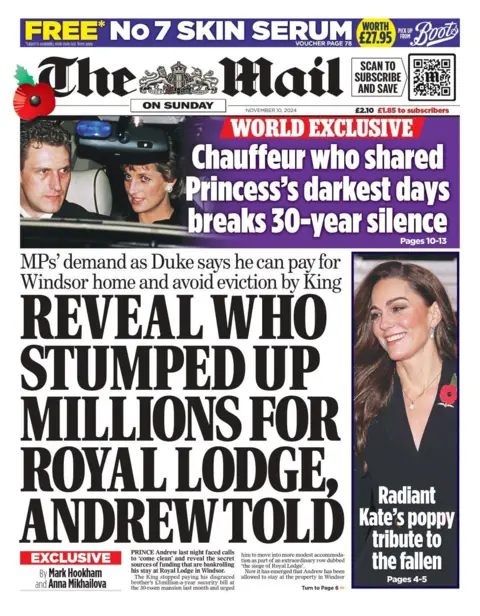 Mail on Sunday front page, 10 November 2024