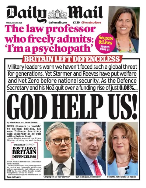 The headline on the front page of the Daily Mail reads: "God help us!"