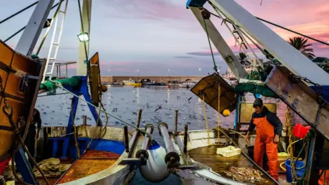 Fishermen sorting the catch from the trawl fishery