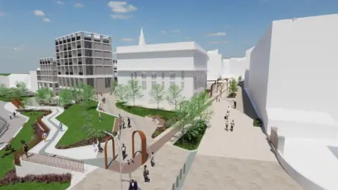 3D plans showing a transformed Rotherham Town Centre as part of a council revamp.