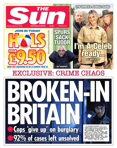 The headline on the front page of the Sun reads: "Broken-in Britain."