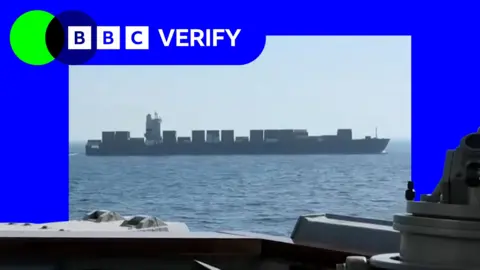 A composite image showing the BBC Verify logo and an image of the Touska on the horizon.