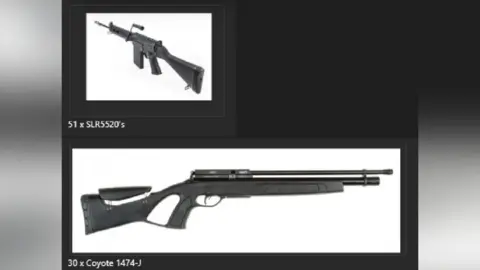 Black and white images of two rifles