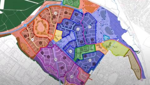 A masterplan map of Dallington Grange housing development 