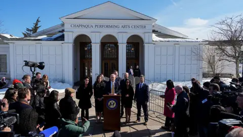 Getty Images James Comer appears outside the Chappaqua Performing Arts Center in Chappaqua, New York on 26 February