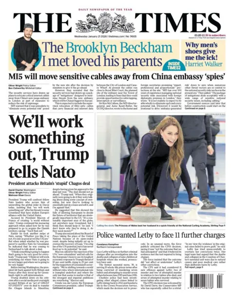 The headline on the front page of the Times reads: "We'll work something out, Trump tells Nato."