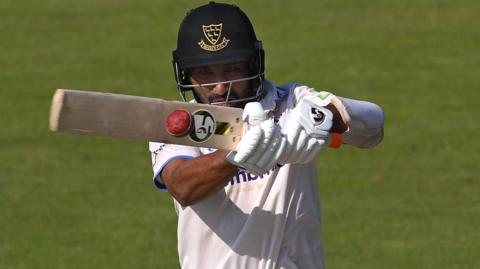 Cheteshwar Pujara plays a shot for Sussex