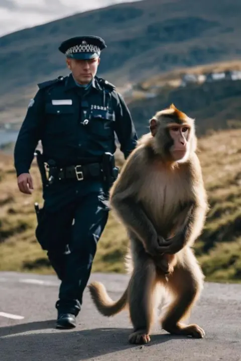 Heb Memes, Lewis and Harris AI image of monkey and police officer