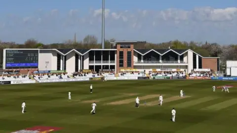 General view of cricket being played at Chester-le-Street in Durham in front of the main pavillion