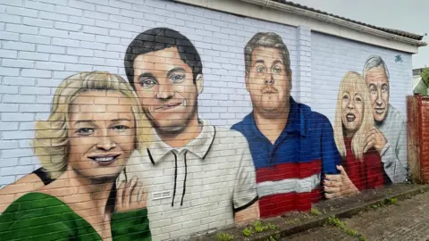 A mural of Gavin and Stacey characters