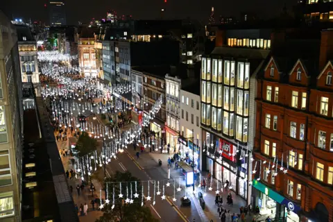 PA Media Aerial view of Oxford Street lights