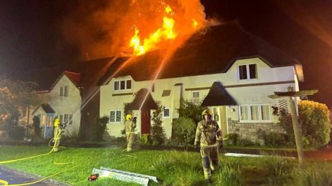 Fire at cottages in Stoborough Meadow, Wareham