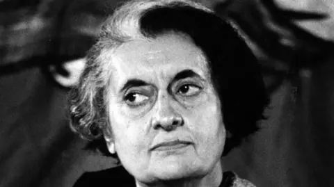 Indira Gandhi (1917 - 1984), Indian politician and daughter of Nehru. She was assassinated in 1984 by members of her Sikh bodyguard. (Photo by Evening Standard/Hulton Archive/Getty Images)