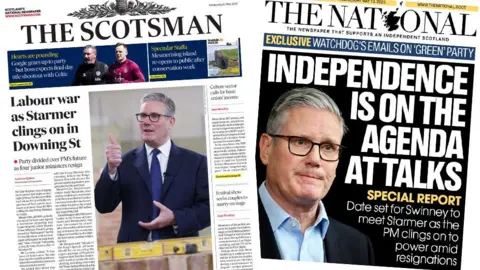 The Scotsman and The National front pages