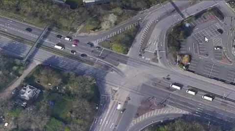 An ariel view of a junction