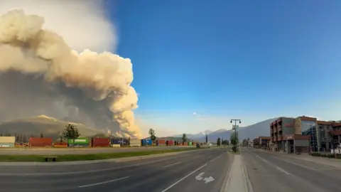 A photo of Jasper with smoke from the wildfire 