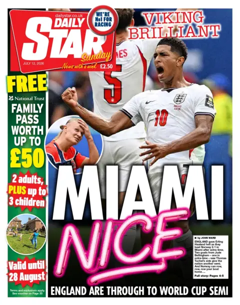 "Miami Nice" is the Daily Star's headline on its front page.