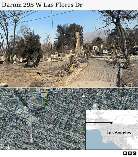 Illustration showing Daron's destroyed home and map