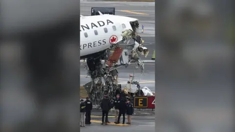 The nose of the Air Canada plane after the crash