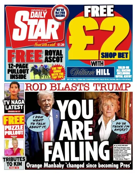 The headline on the front page of the Daily Star reads: "Rod blasts Trump: You are failing".