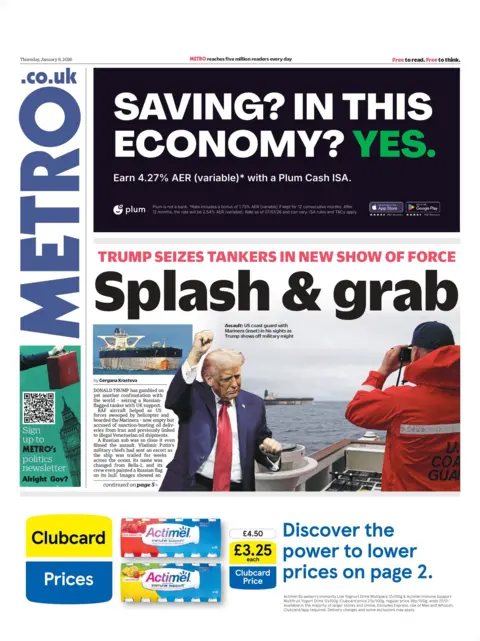 BBC "Splash & grab" reads the headline on the front page of Metro.