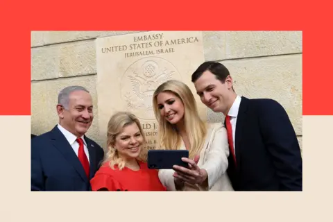 Getty Images Ivanka Trump and Jared Kushner take a selfie with Israel's Prime Minister Benjamin Netanyahu and his wife, Sara Netanyahu 