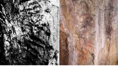 A composite image showing two photographs side by side. One is a black and white image 