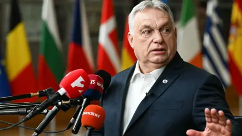 Hungarian Prime Minister Viktor Orbán speaking at a press conference on 19th March 2025