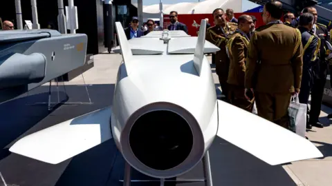 SCALP EG / STORM SHADOW low-observable, long range air launched cruise missile displayed at Paris Air Show with the MBDA logo in June 2025.