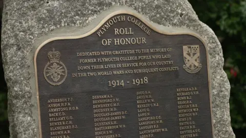 A close up picture of the memorial showing the names listed of the people who died during the first world war