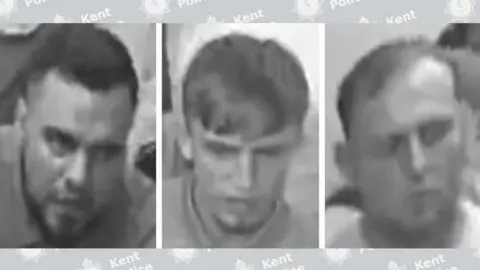 A trio of blurry monochrome mugshots showing three men. 