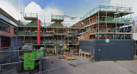 Photo of construction work stalled at Red Brick building C in Glastonbury
