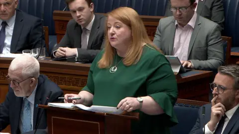 NI Assembly Justice Minister Naomi Long speaking in the Stormont assembly