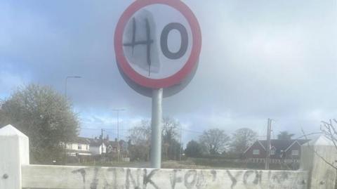 Defaced 20mph speed limit sign