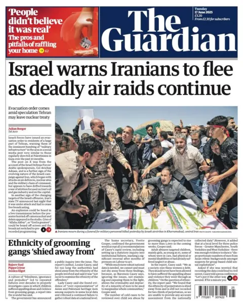 The headline on the front page of the Guardian reads: 