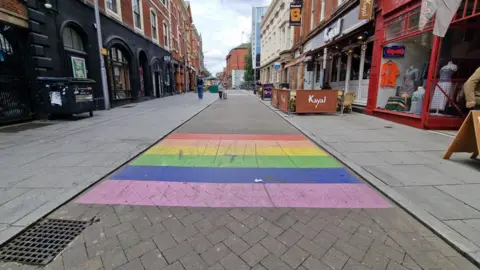LDRS Rainbow paint on a Nottingham street