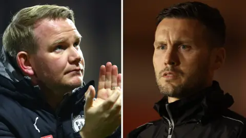  Fleetwood boss Peter Wild (left) and Walsall boss Mat Sadler