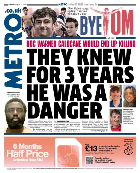 The headline in Metro read: They knew he was dangerous for 3 years