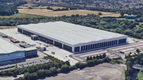 Google Aerial view of the JD Sports warehouse in Derby