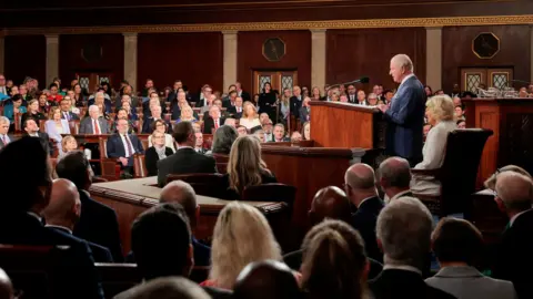 Getty Images Britain's King Charles III addresses a Joint Meeting of Congress at the U.S. Capitol during day two of the State Visit of King Charles III and Queen Camilla to the United States of America on April 28, 2026 in Washington, DC.