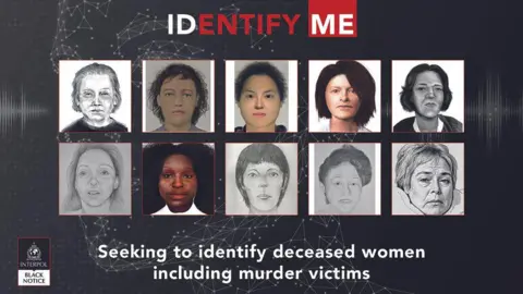 Interpol An announcement shows several sketches of women 