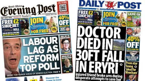 A composite image, on the left is the South Wales Evening Post front page and on the right is the Daily Post front page