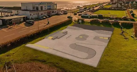 Southwold Klondyke Skatepark Artist's impression of Southwold's new Klondyke Skatepark, with the pier and seafront in the background