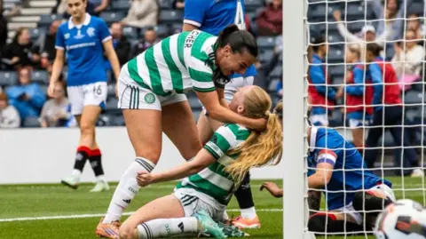 Celtic celebrate against Rangers