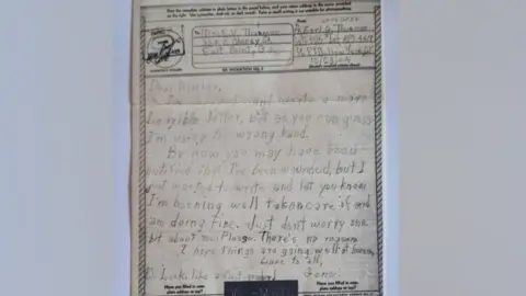 Andy Garner A letter written in pencil dated 25 October 1944. It is addressed to Dear Mother and is written with careful blocking of letters. It was written by Earl Thurman to his mother after his injury.