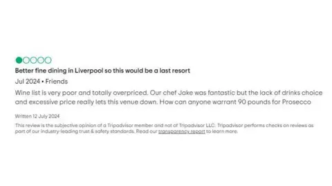 A screenshot of a fake review on a TripAdvisor page