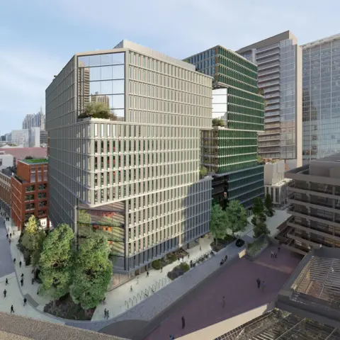 Skidmore, Owings & Merrill (SOM) A 3D representation of the new tower blocks, showing the streets below and new areas and pathways